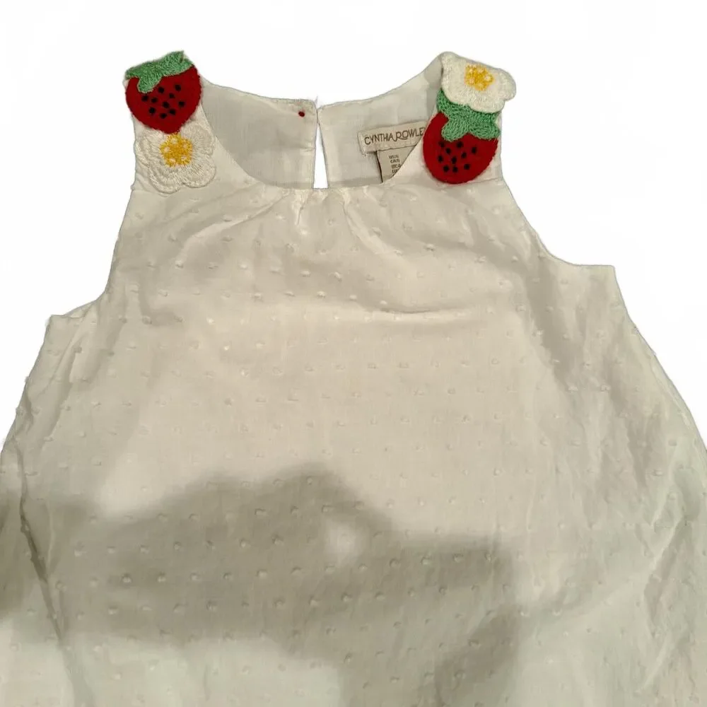 Cynthia Rowley Girls White Dress with Strawberry Applique Size 6